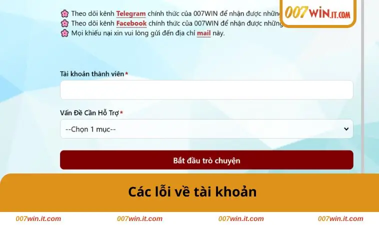 Các lỗi về tài khoản