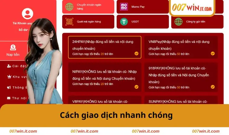 007WIN 30 Cách giao dịch nhanh chóng