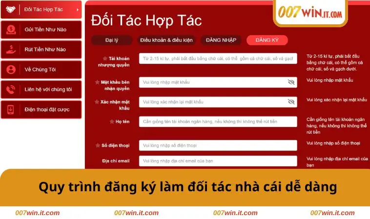 Quy trình đăng ký làm đối tác nhà cái dễ dàng